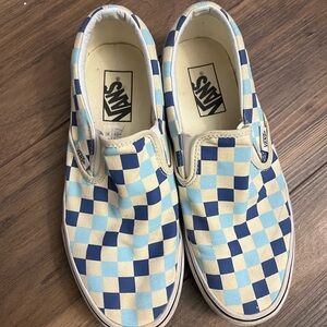 Vans Kids Blue and Cream Checkered Slip-On Sneakers